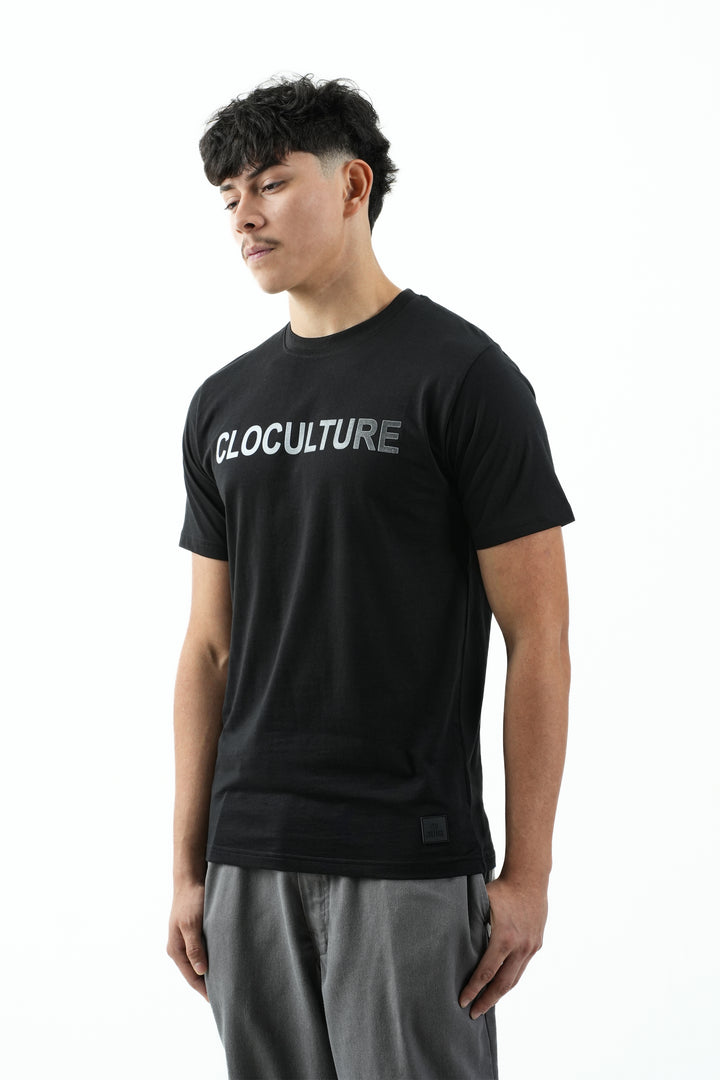 FLOCK PRINTED BLACK T-SHIRT